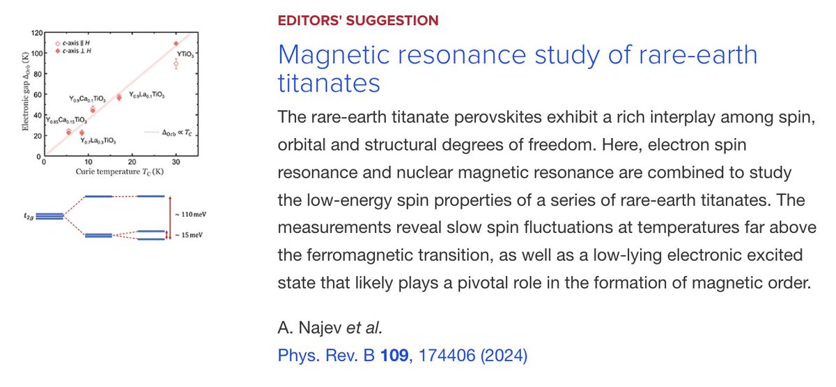 PRB Editors' Suggestion: #MagneticResonance study of #RareEarth #titanates

A. Najev, S. Hameed, A. Alfonsov, J. Joe, V. Kataev, M. Greven, M. Požek, and D. Pelc
Phys. Rev. B 109, 174406

➡️ go.aps.org/4bmHolL
#EdSugg #physics #condmat @APSPhysics