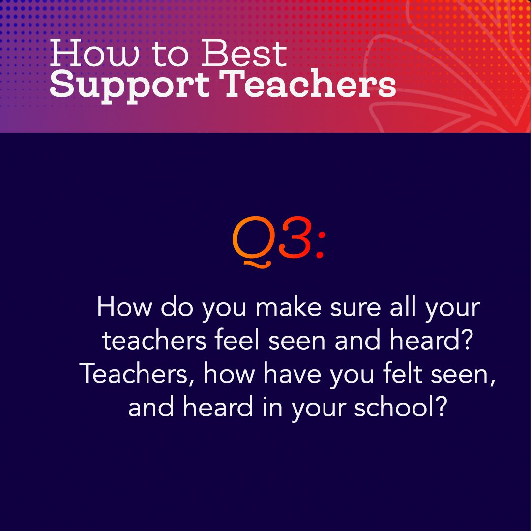 MissMoeTeaches's tweet image. Make sure to use the hashtag #TeachingChannelTalks! 

Q3: How do you make sure all your teachers feel seen and heard? Teachers, how have you felt seen, and heard in your school?