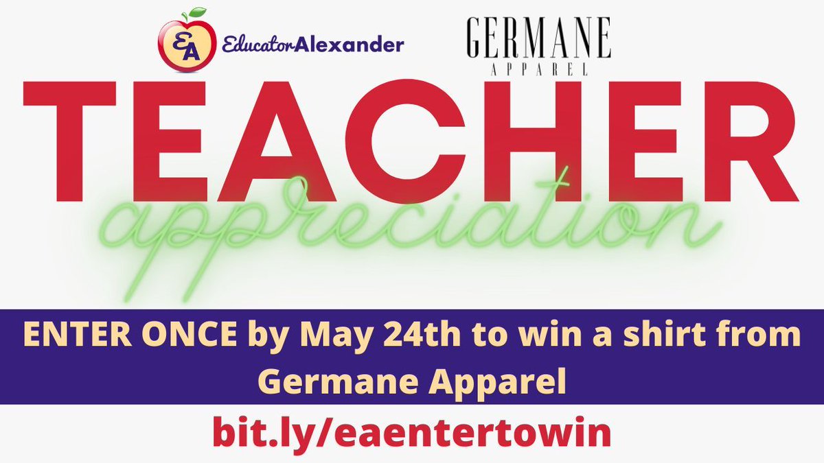 🤸🏾‍♀️ENTER TEACHER APPRECIATION CONTEST

Win 1 of 5 Germane Apparel Shirts!

➡️Enter to win ONCE by May 24!

Fill out this Form: bit.ly/wintodayedalex

😍That’s it!

Winner will be announced on Saturday, May 25!

#edchat #edu #education #educhat #classroom #k12 #teachers #teacher