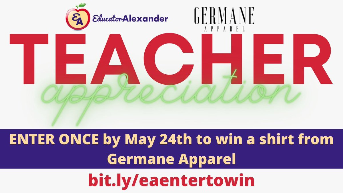 🤸🏾‍♀️ENTER TEACHER APPRECIATION CONTEST Win 1 of 5 Germane Apparel Shirts! ➡️Enter to win ONCE by May 24! Fill out this Form: bit.ly/wintodayedalex 😍That’s it! Winner will be announced on Saturday, May 25! #edchat #edu #education #educhat #classroom #k12 #teachers #teacher
