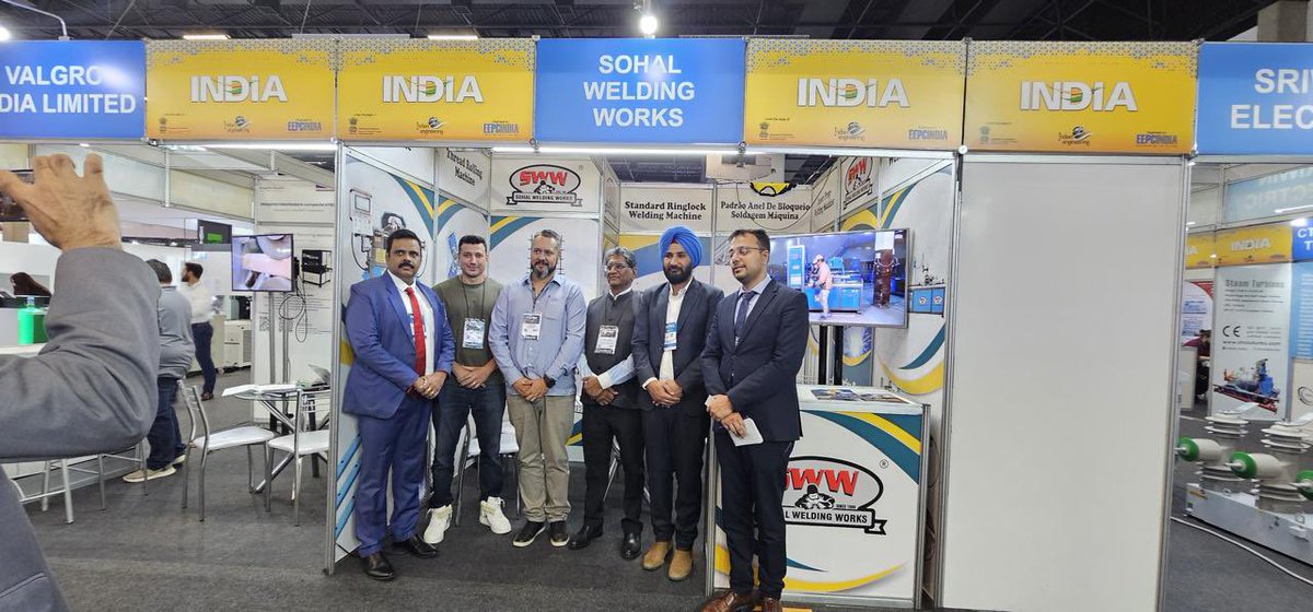 Mr Suresh K Reddy @AmbSKReddy visits @eepcindia & other booths at India Pavilion at @FEIMEC 2024 where @eepcindia is leading a team of 19 Indian Eng Exporters. Mr Preetham S @preetham2008s , Consul, @cgisaopaulo & Dr Rajat Srivastava, Regnl Dir & Dir (M&S), @eepcindia seen