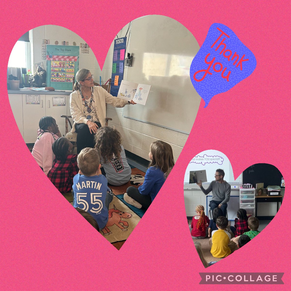 More guest readers joined us today as part of our CEW activities. So grateful that <a href="/AperrasL/">Andrea L Perras (she/her)</a> and Nic Melfi brought their favourite stories of love and kindness to our classes today.  #CEW2024 #bhnCalledToLove
