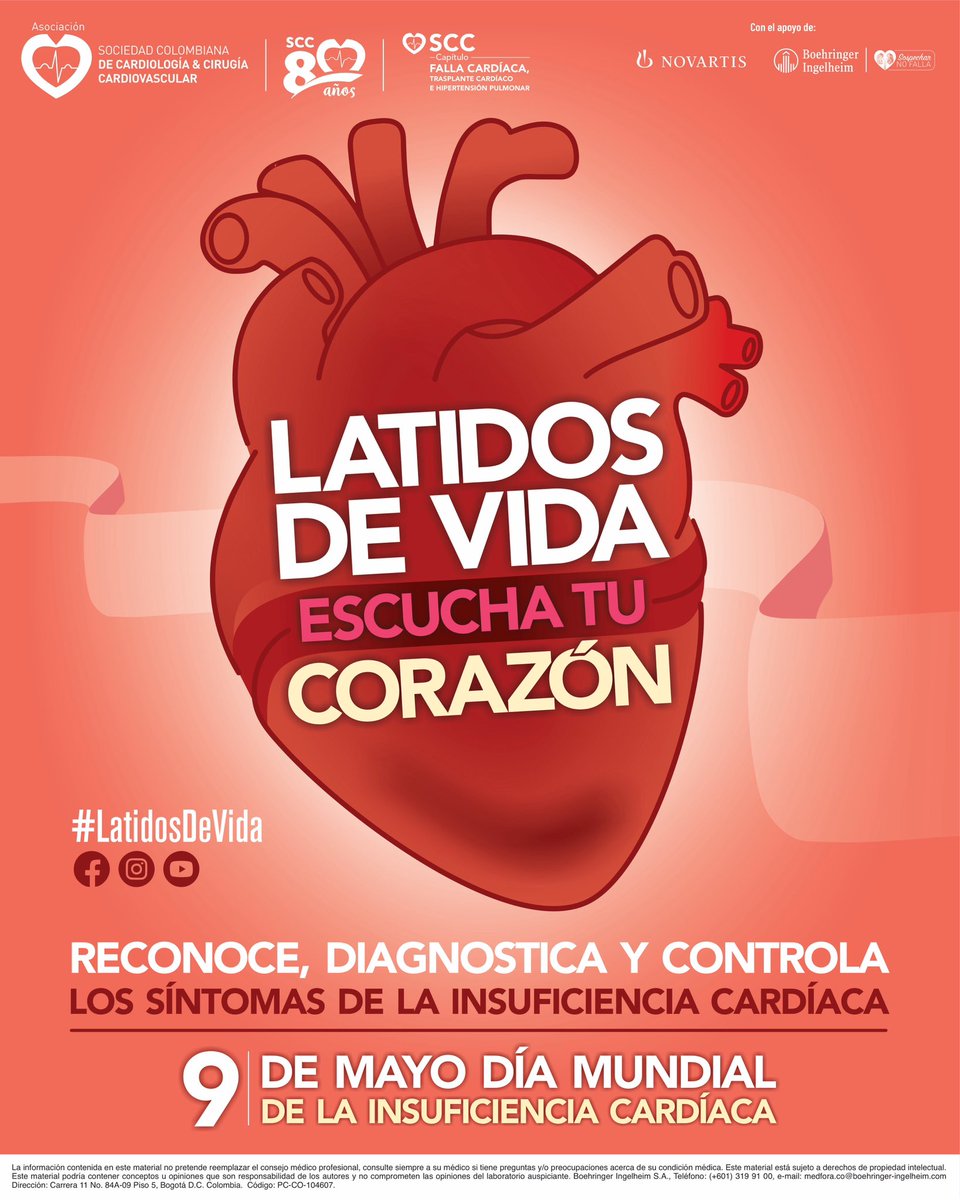 Sociedad Colombiana de Cardiología (@sccccardio) on Twitter photo La SCC en su propósito de educar a la población en el cuidado de este importante órgano vital, durante mayo y en conjunto con el capítulo de <a href="/FallaCardiaca/">Capítulo Falla Cardíaca</a> lanza la campaña #LatidosdevidaEscuchatiCorazón 🫀 a la cual se unen también Novartis y Boehringer Ingelheim. La SCC en su propósito de educar a la población en el cuidado de este importante órgano vital, durante mayo y en conjunto con el capítulo de <a href="/FallaCardiaca/">Capítulo Falla Cardíaca</a> lanza la campaña #LatidosdevidaEscuchatiCorazón 🫀 a la cual se unen también Novartis y Boehringer Ingelheim.