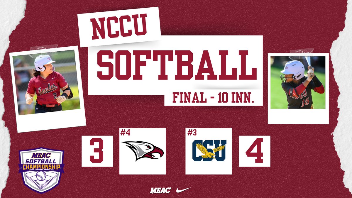 FINAL SCORE! Hailey Batista (left) hit a home run and Tyler Suttles (right) tied the game with an RBI single in the 7th inning, but NCCU dropped a extra-inning showdown to Coppin State on Thursday. NCCU will continue play in the MEAC Softball Championship on Friday. #EaglePride
