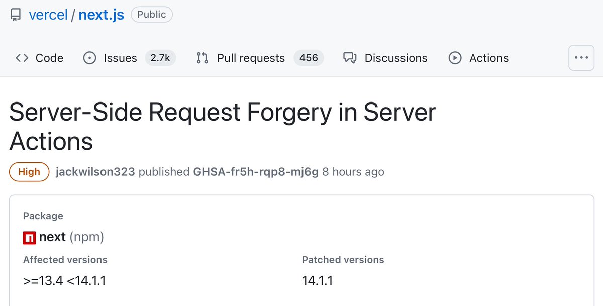 🚨Next.JS, a well-known React web application framework, has been discovered to be vulnerable to a read-all SSRF (CVE-2024-34351) vulnerability. It is worth noting that a large number of platforms in the cryptocurrency industry use this framework, so please upgrade to version