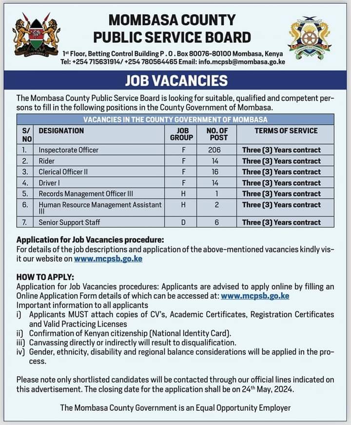 APPLY...Job opportunities through @mcpsb001 #001Jobs #IkoKaziMsa #IkoKaziKE #ServiceDelivery