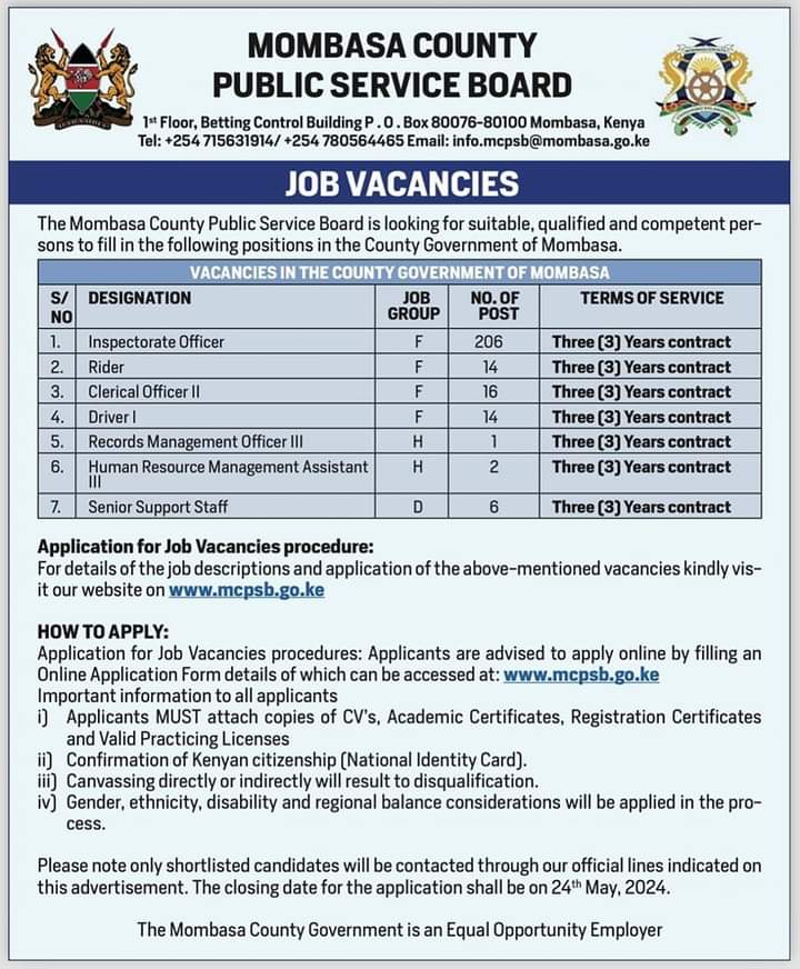 APPLY...Job opportunities through @mcpsb001 
#001Jobs #IkoKaziMsa #IkoKaziKE #ServiceDelivery