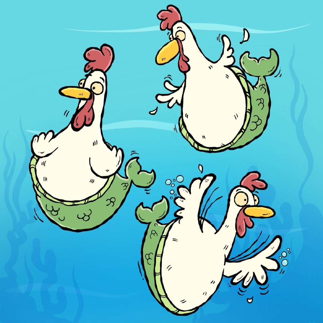 It's only day 9 of Mermay and it's already come to this?
Yes, I'm afraid so. Good people of social media I give you...

Mer-chickens 

#merchicken #mermay #mermay2024 #mermaidart
#mermaidillustration #Childrensbookillustration #mermaid 
#🐓 #🧜‍♀️