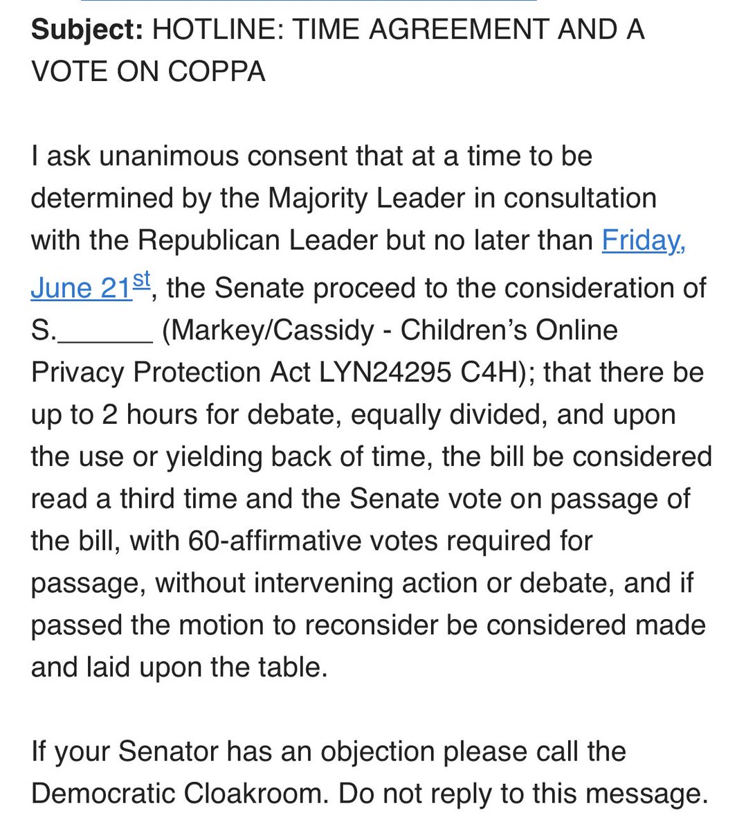 Senate running COPPA hotline