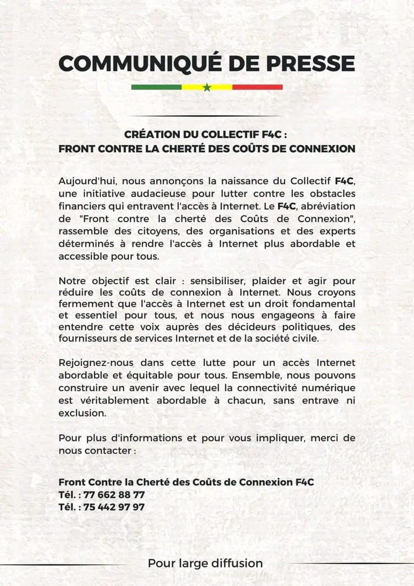 KiliFeuu's tweet photo. 📌🚨Création du Collectif F4C : 
Front Contre la Cherté des Coûts de Connexion.
(Communiqué) https://t.co/2JSliCgjWh