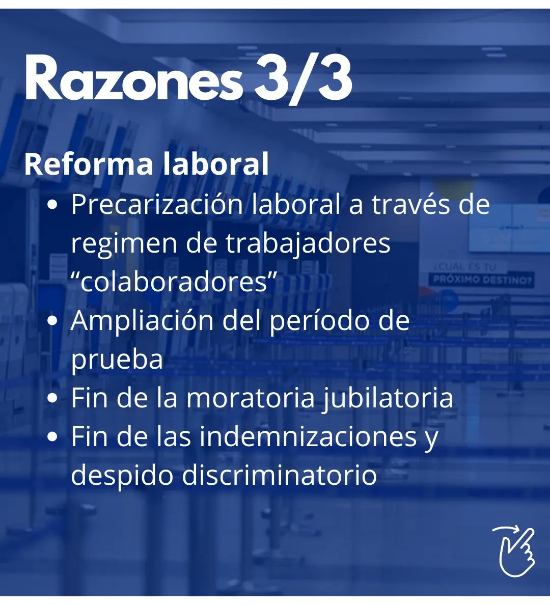 🖐️ Las razones que llevaron a la clase trabajadora al 2° #ParoGeneral

🧹 Despidos y suspenciones 
💸 Pérdida del poder adquisitivo 
🔄 Reforma laboral 

🤑 Resultado USD 544 es la riqueza estimada generada por las y los trabajadores en un día según <a href="/UADEoficial/">UADE</a>

<a href="/cgtoficialok/">CGT</a>