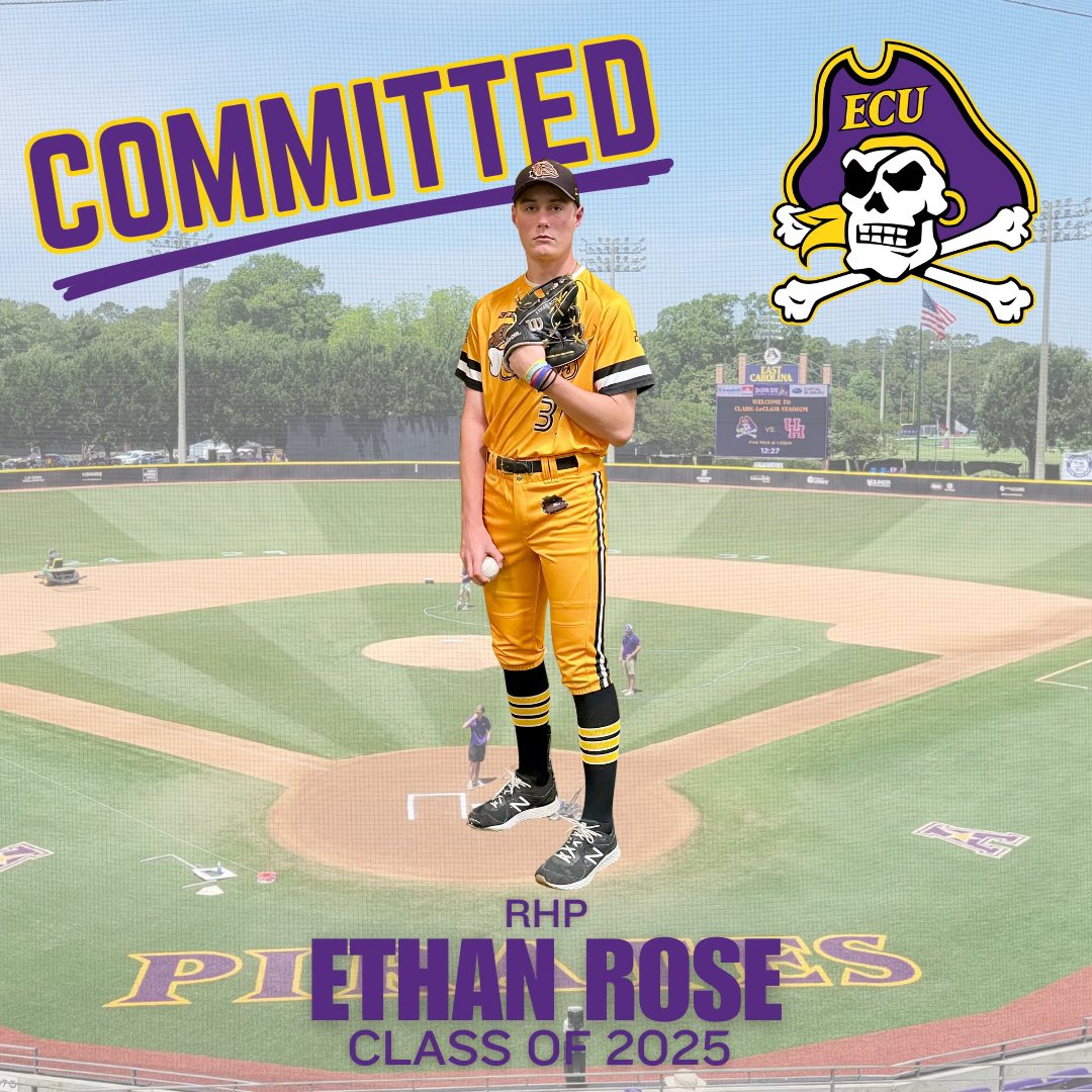 Congrats to 2025 RHP @ethanrose34 on his commitment to @ECUBaseball! The Pirates are currently 37-10 and ranked #6 in the country. ECU has posted 40+ wins the last 5 seasons and routinely finishes in the top 15 nationally in attendance. 
#dawgsfamily #earnedit #dawgsgetrecruited