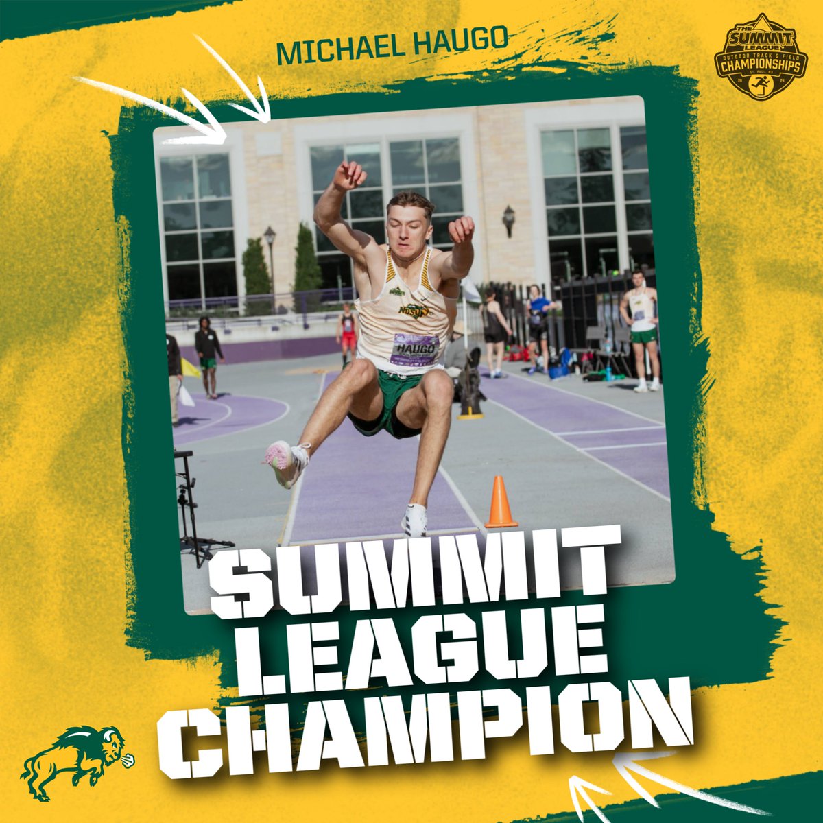 🥇 CHAMPION 🥇

As a true freshman, Michael Haugo brings home the Summit League long jump title, leaping 24-03.75 (7.41m) for the win!