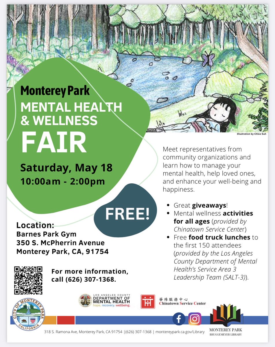 Come join me for the City of Monterey Park's Mental Health & Wellness Fair hosted by @CityofMPK, @LACDMH, & @cscla_info! Hope to see you there! montereypark.ca.gov/Calendar.aspx?…