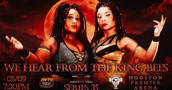NVhowlingWolves's tweet photo. #TCS35 on IWTV starts &amp; 

                The Tag Champs
       🖤💛🖤 King Bees 🖤💛🖤
                 @charityking_ 👑
                              &amp;
                @dannibeeokc 🐝

           have something to say!

📸 @texascontenders https://t.co/4snOmllA7g
