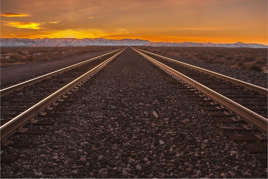 Rails in to the Sunset - Flannigan Nevada, USA Prints and merch: buff.ly/3RrFolm #sunset #railroadlovers #trainlovers