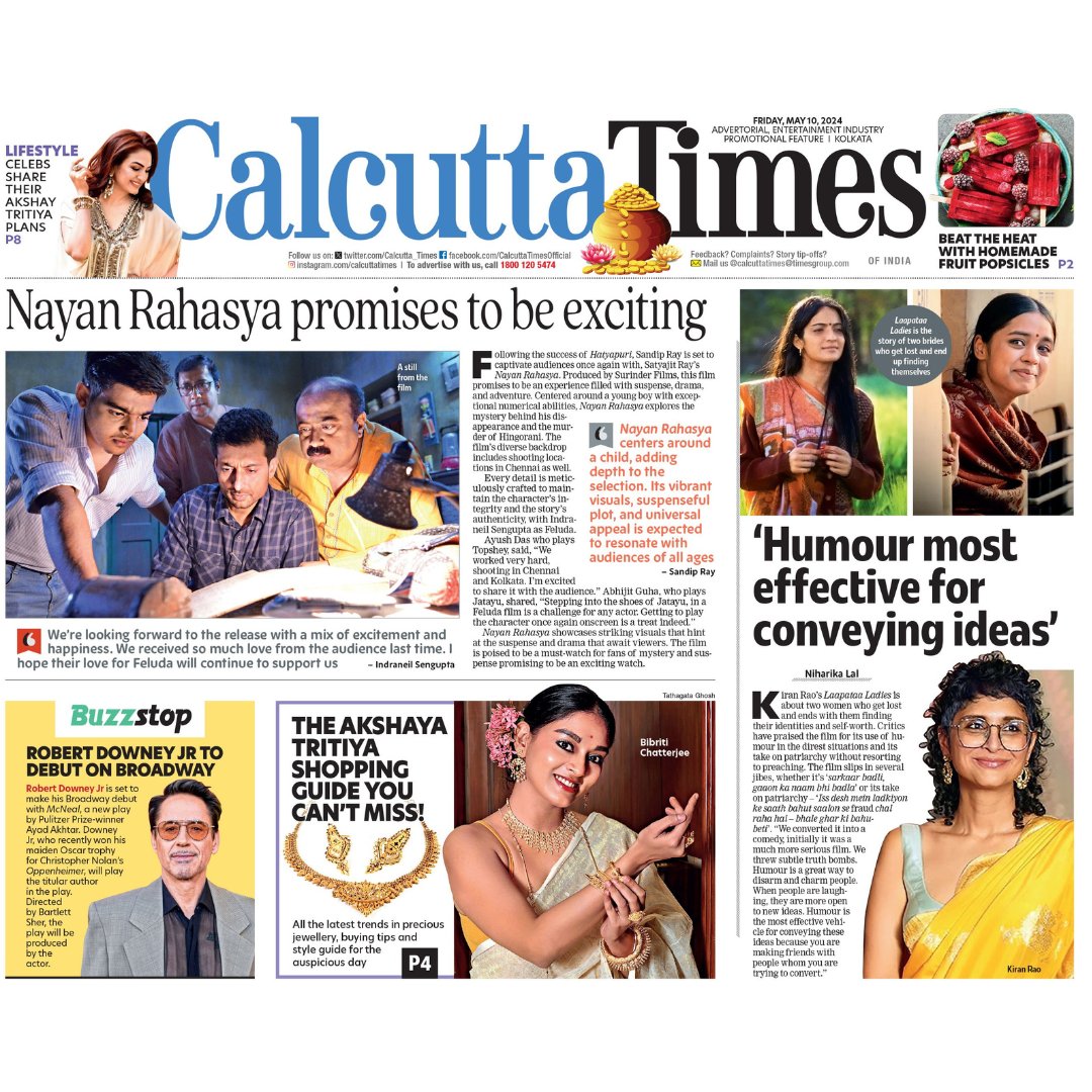 In today's Calcutta Times: Akshay Tritiya shopping guide you can't miss, Kiran Rao talks about her film Laapataa Ladies, and more #akshaytritiya #shopping #jewellery #laapataaladies #kiranrao #calcuttatimes