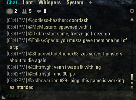 idk what yall did with that last little patch but the constant lag spikes up to 999+ ping are not it @TESOnline