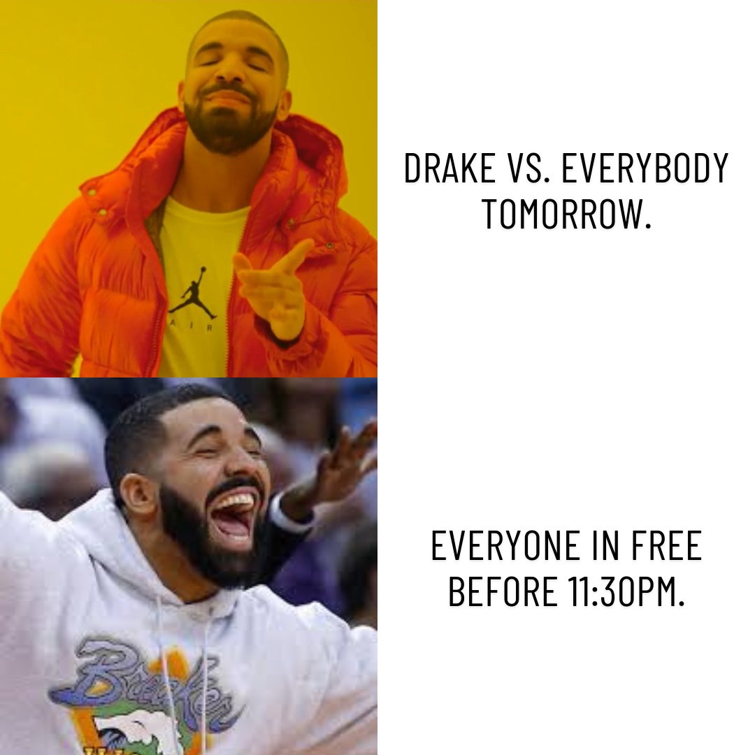 #Drake vs. Everybody? 🎤🥊 We're settling it TOMORROW NIGHT. Celebrate Champagne Papi + his biggest rivals with a night of epic hip-hop throwdowns. 🎟 Free Entry Before 11:30pm Tickets! tixr.com/e/102727