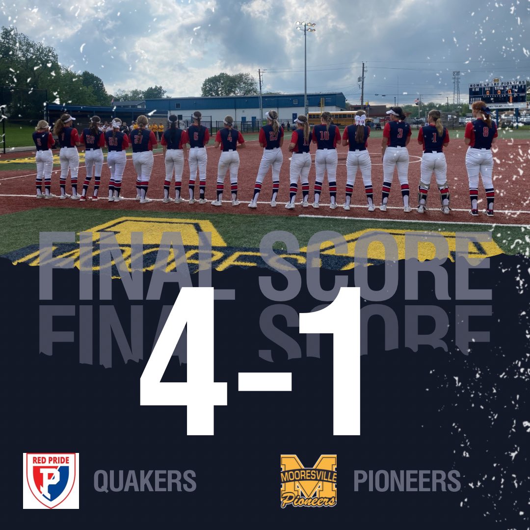 HUGE conference WIN over Mooresville tonight! Quakers move to 11-1 in conference! 

Kenzi Arnett 1/3 2 RBIs
Riley Swanson 1/4
Ayva Mayes 2/4 2 RBIs
Kylie Fish 4/4
Kimber Madison 1/3 

Sidney Parks 7 IP, 1 H, 1 ER, 2 BB, 8 Ks 
Also had a no hitter going into the 7th! 🔥🔥