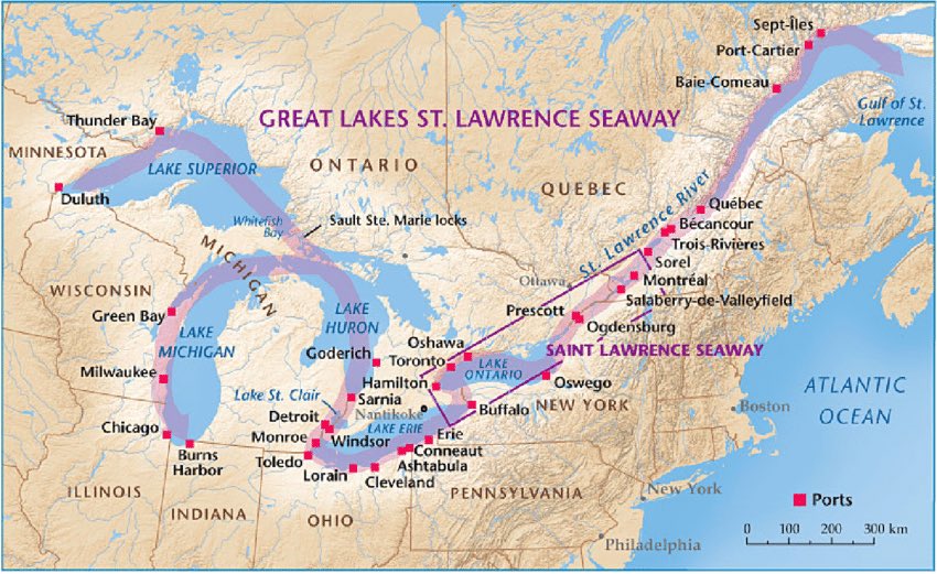 disregarding the fact that the great lakes are effectively freshwater seas: has this dude never heard of the st lawrence seaway