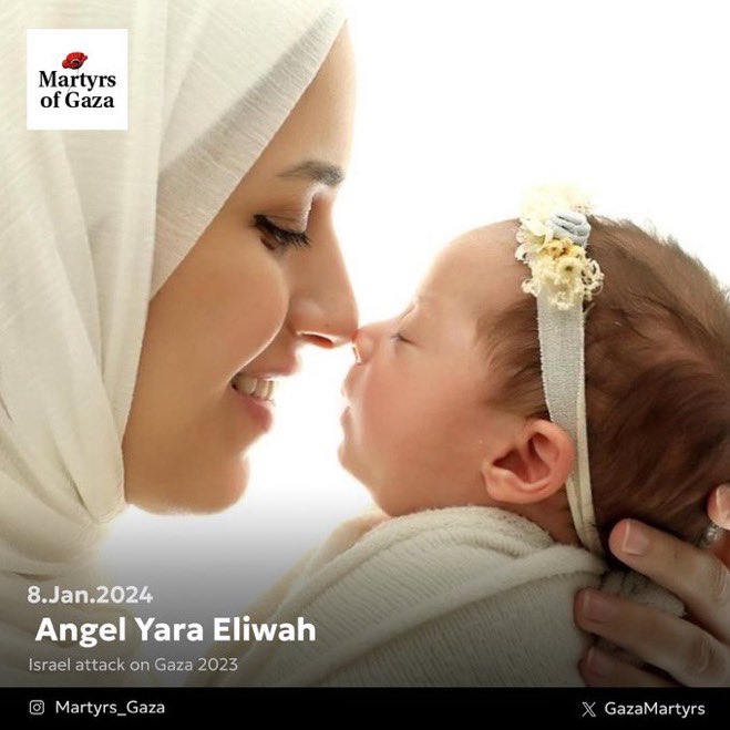 The martyred Angel Yara Eliwah, Her mom is the dentist Samah na’em, she memorized Quran and she was very loved by everyone in her clinic . Yara was the youngest of her siblings, as her older brother loved her so much and was eagerly waiting for her to grow up so they play