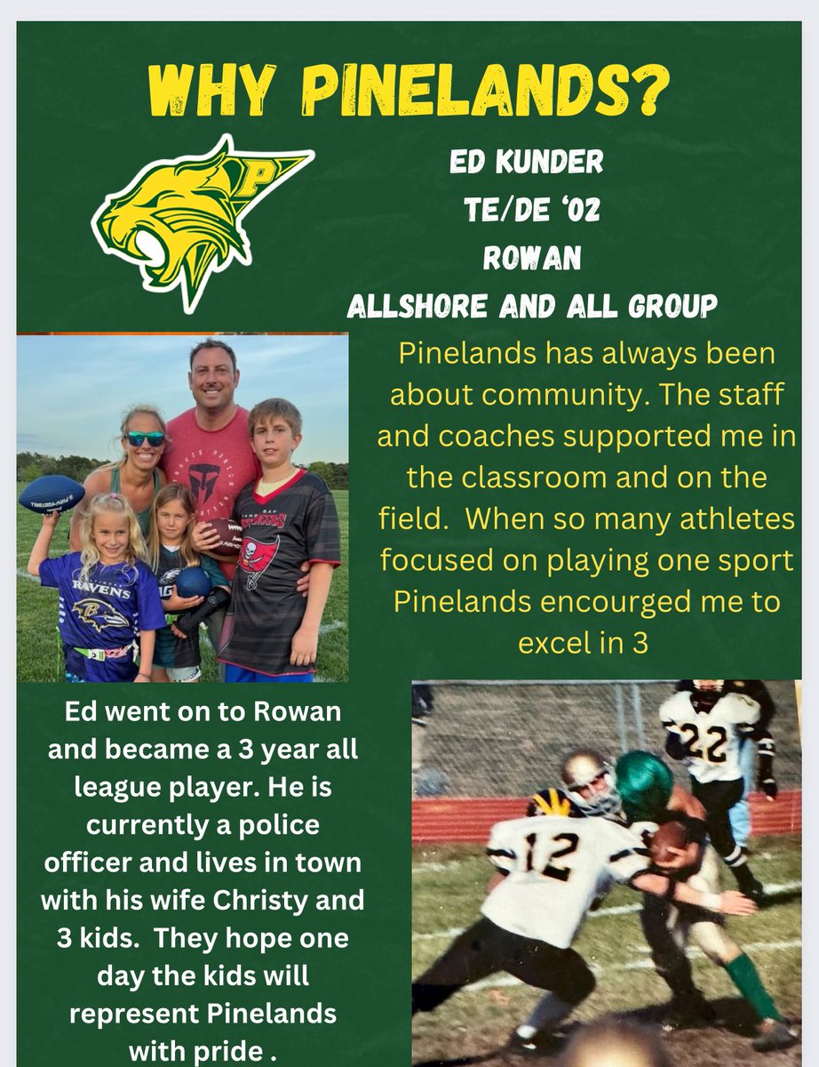 Today’s “Why Pinelands” features 3 sport standout Ed Kunder.  Ed went on to be a standout Dlineman at Rowan.  He currently lives in little egg with his wife and 3 kids. #StayHome #DoYourJob F.A.M.I.L.Y.