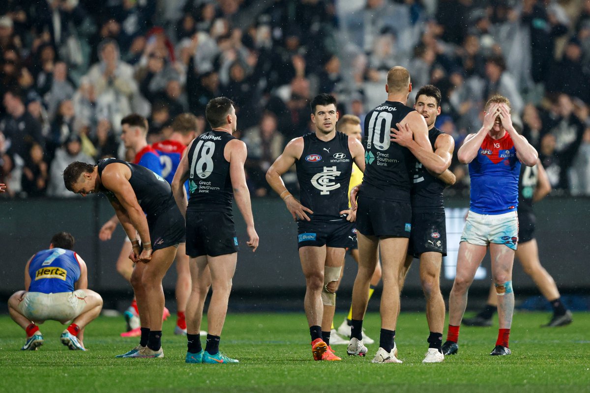 'I think you and I are destined to do this forever.' Round 16 2019. Round 2 2020. Round 22 2022. Round 22 2023. Semi final 2023. Round 9 2024. Five points. One. Five. Four. Two. One. Six of our last eight games with the Dees, decided by less than a kick 😳