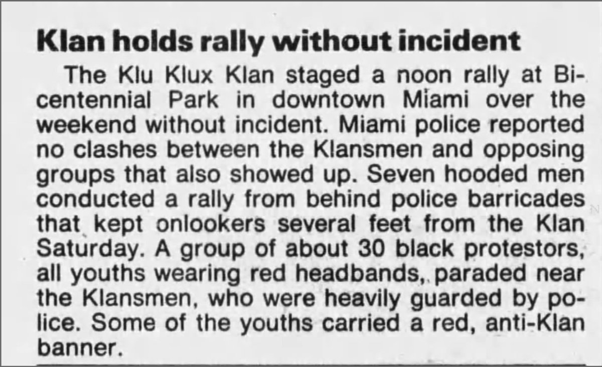 The Klu Klux Klan rallied in downtown Miami as late as 1983. [The Miami News - May 9, 1983]