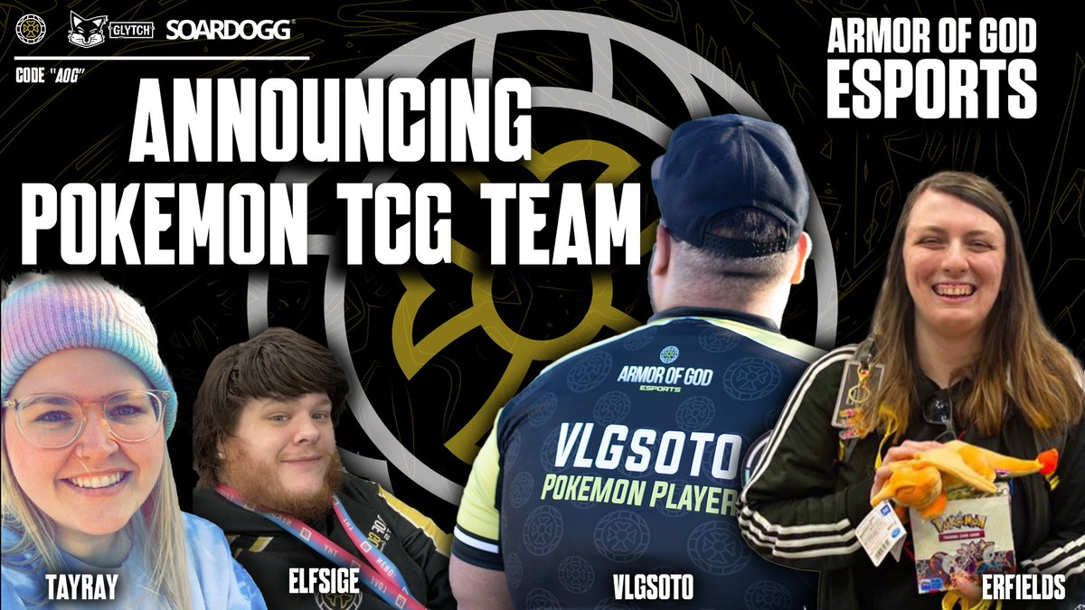🚨 AOG x TCG 🚨

We are pleased to announce <a href="/erfieldstweets/">Erin</a> <a href="/VLGSoto/">Jonathan Soto</a> <a href="/Elfsige/">Adam | Elfsige</a> and @poketayanderin are joining our Pokémon TCG Competitive Team!

#ARMOREDUP #AOGWIN