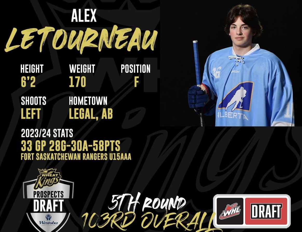 Congrats to our captain Alex Letourneau on getting drafted into ⁦<a href="/TheWHL/">Western Hockey League</a>⁩ . Well done and well deserved. The wheat kings are getting a great player and an even better person! #redbuckets #whldraft