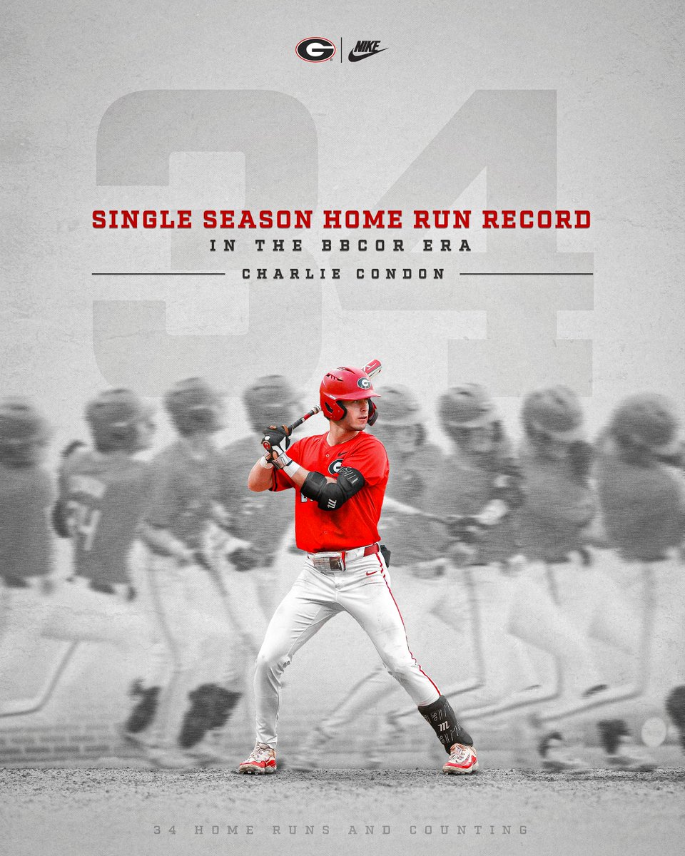 𝐍𝐂𝐀𝐀 𝐑𝐞𝐜𝐨𝐫𝐝 𝐇𝐨𝐥𝐝𝐞𝐫! @CharlieCondon14 is the single-season home run king, blasting 34 homers to claim the title. #GoDawgs