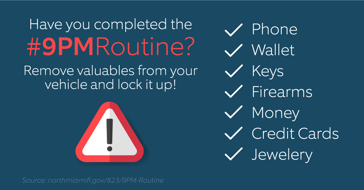 The most reported stolen items in vehicle burglaries are key fobs, spare keys, money, wallets, electronics, and tools. Don’t let someone take what you have worked hard for. Secure your belongings. Lock it or lose it – follow the #9PMRoutine. #Cranbrook #cranbrookrcmp @bcrcmp