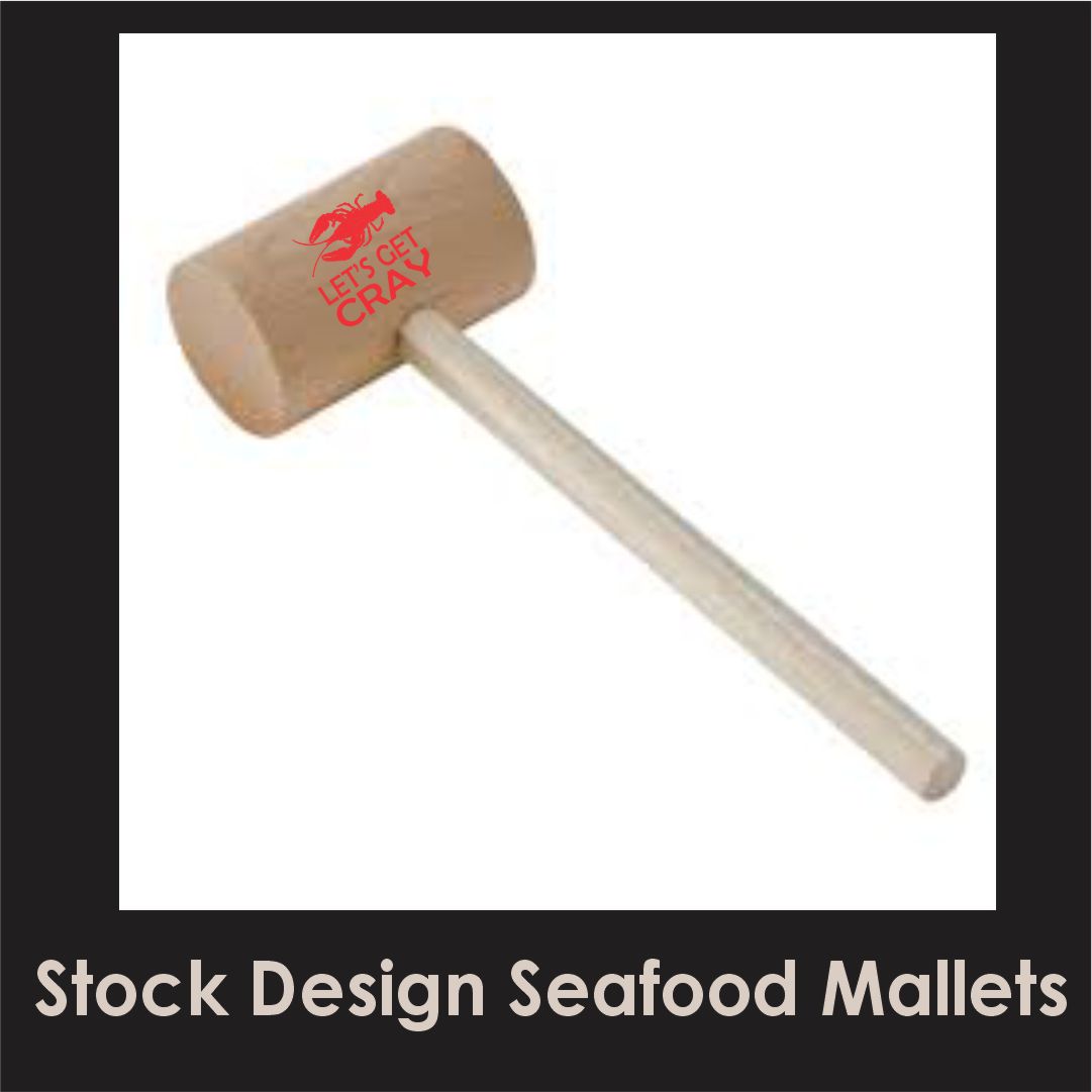 Seafood Mallets for your crab feeds or lobster bakes! Etched or printed with your custom designs! #crabmallets #seafoodmallets #seafoodhammers #hammers #crabs #crabfeeds #partybibs #getcracking #getcrackin #letsgetcrackin