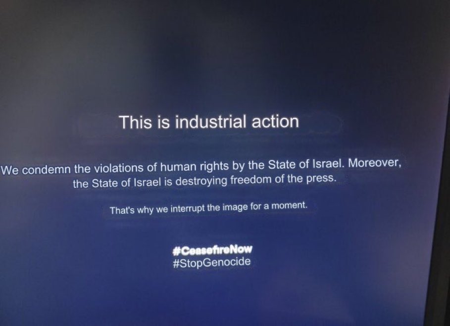 🇧🇪 BELGIAN TV CHANNEL INTERRUPTS EUROVISION TO CONDEMN ISRAEL

Belgian public TV channel VRT posted this message as a protest: 

'This is industrial action. 

We condemn the human rights violations committed by the State of Israel. Moreover, the State of Israel is destroying…