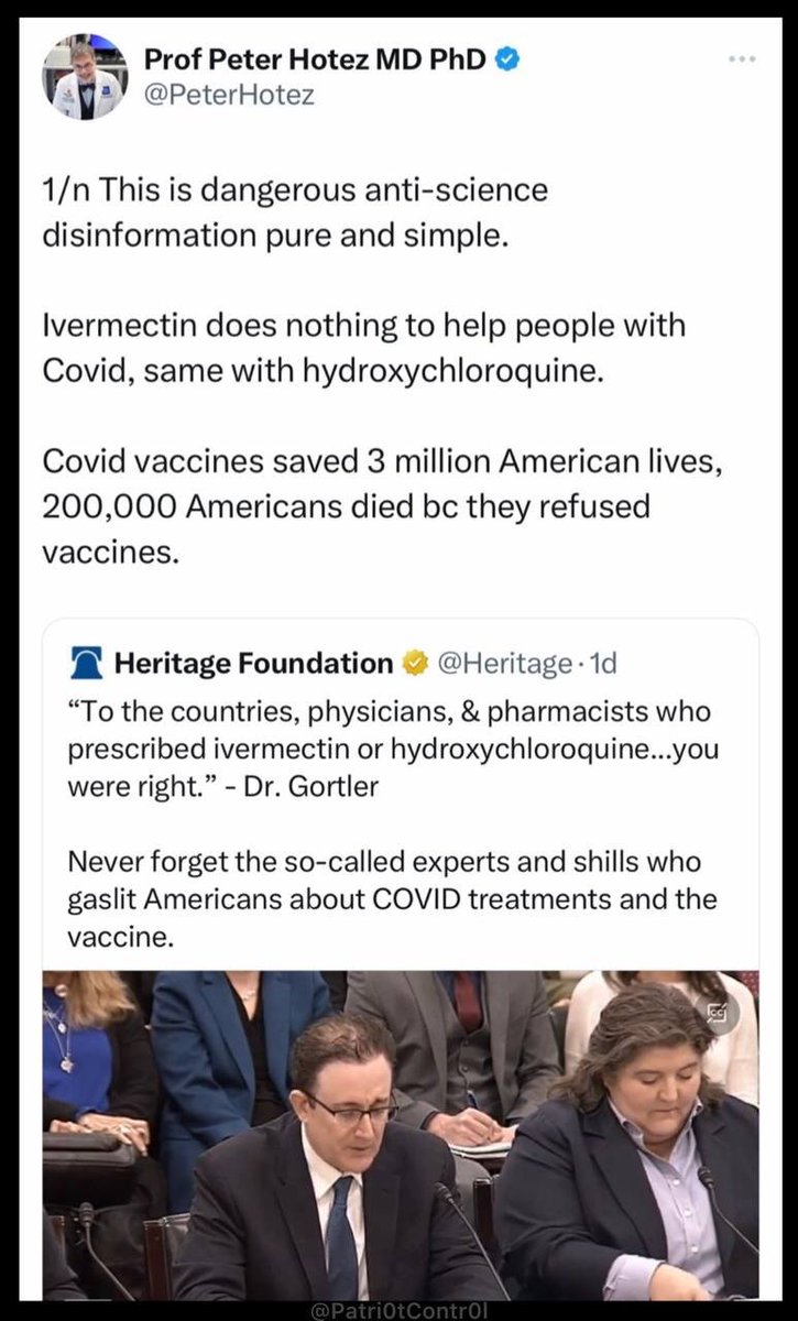 CNNのあちこちで、人々に無限のブースター接種を勧めているワクチン '科学者 'が、今度はイベルメクチンとヒドロキシクロロキンに対して二重に反対している。

余談だが、彼はテキサス小児病院ワクチン開発センターの所長でもある。やばい。

生身の悪だ。