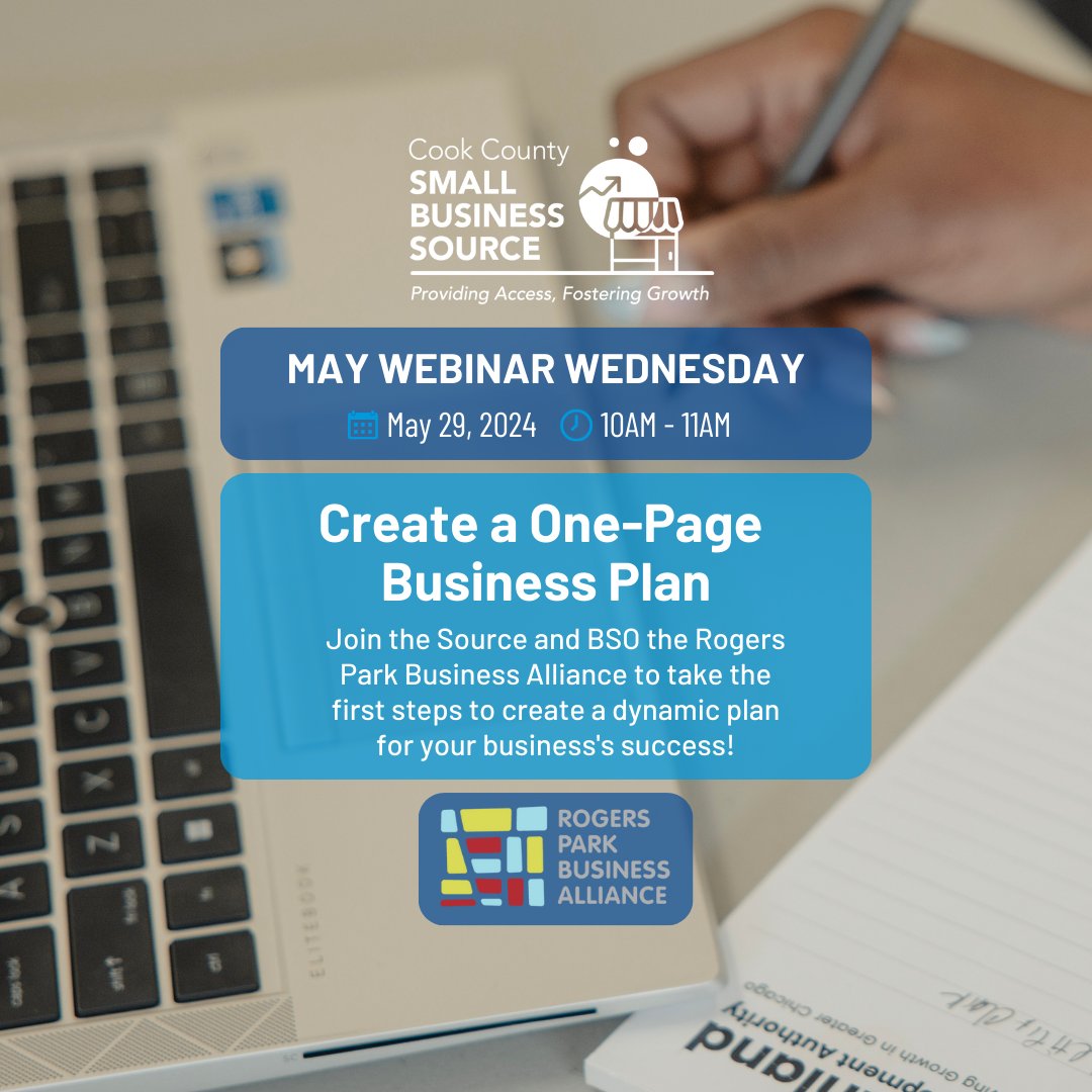 Join the Source and @RogersParkBA for the May #Webinar Wednesday, a free interactive workshop guiding you through how to create your own one-page business plan. Visit the link to register today! bit.ly/44ID8uT #SmallBusinessSource
#SmallBusinessWebinar #BusinessPlan
