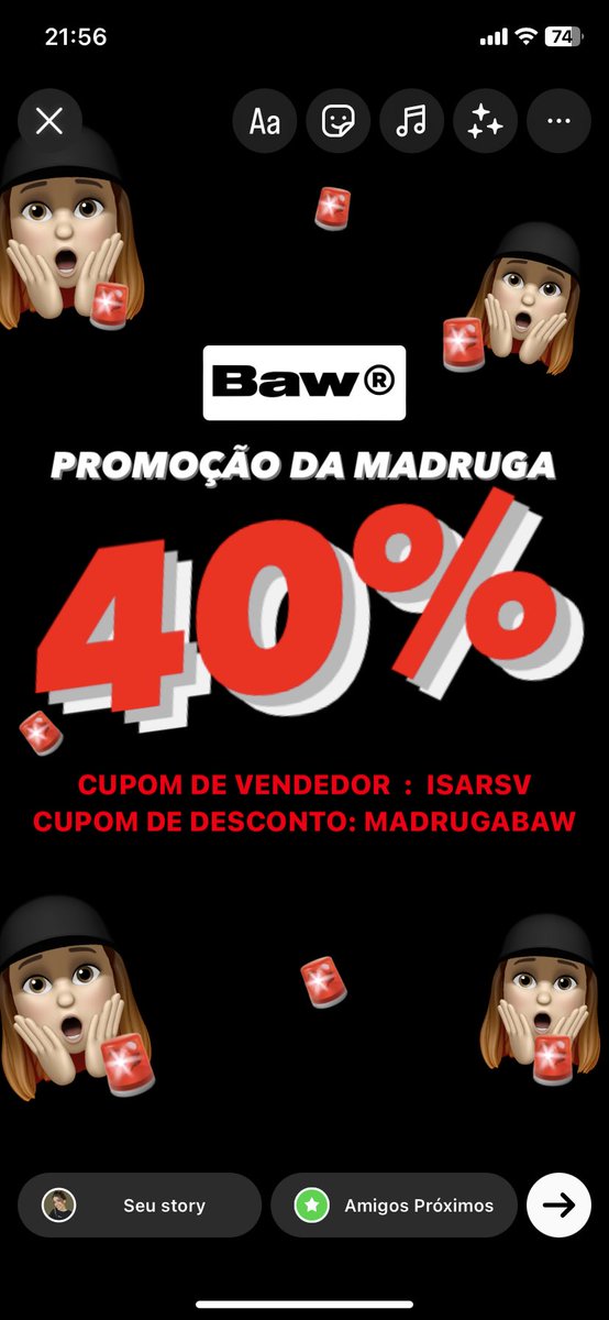 PROMOÇÃO DA MADRUGADA NA BAW 

🚨 40% DE DESCONTO EXTRA🚨

CUPOM DE VENDEDOR : ISARSV
CUPOM DE DESCONTO : MADRUGABAW 

#baw #bawcupom #cupombaw #bawclothing #Promoção #cupomvendedorbaw