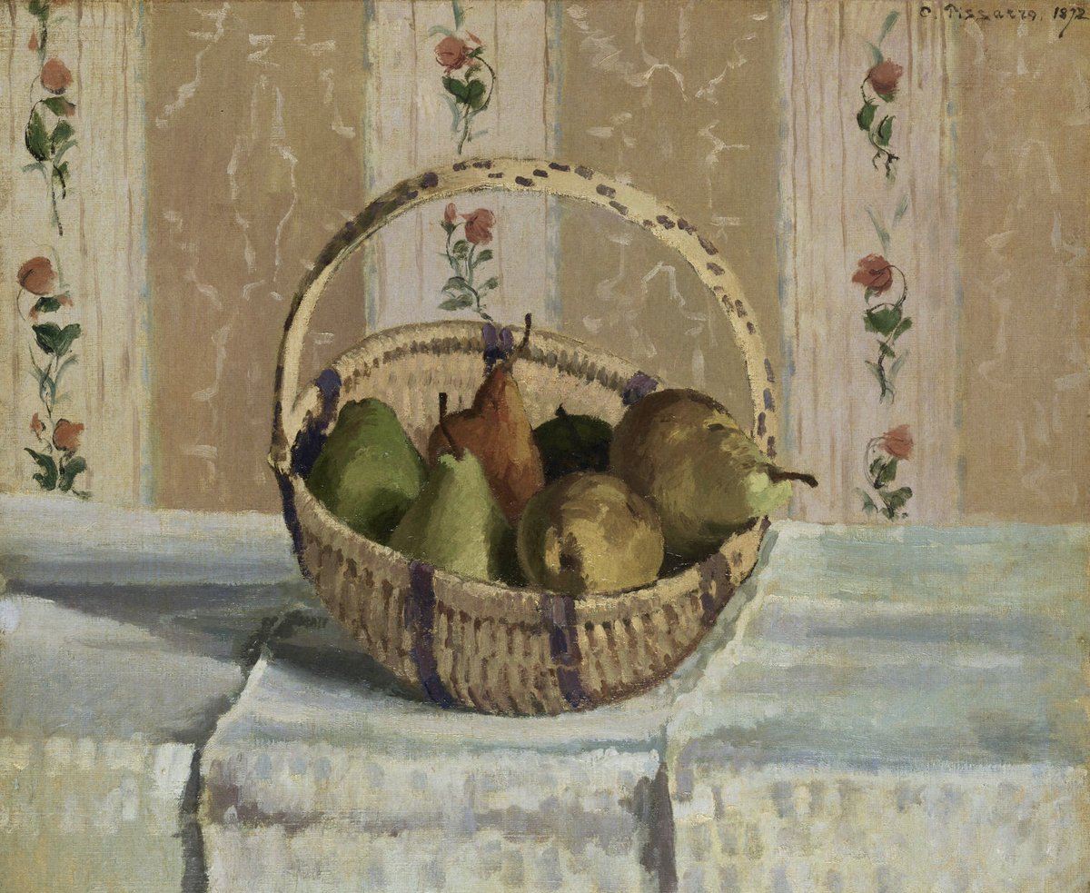 Apples and Pears in a Basket (1872), by #CamillePissarro