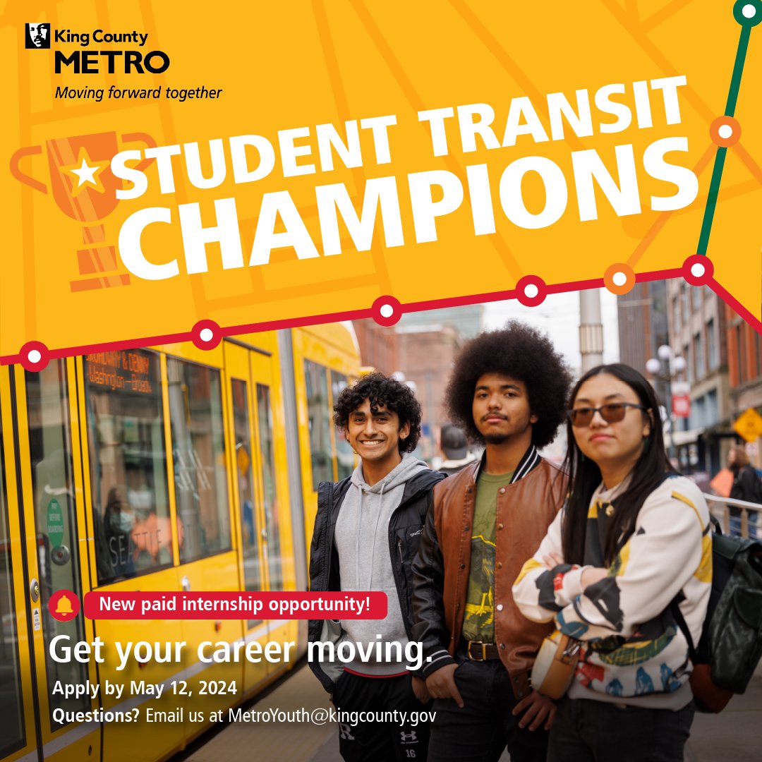 There are three more days to apply! Undergrad students — immerse yourself in a paid, 8-week journey where you'll educate the public about eco-friendly commuting options with #MetroFlex, #FreeYouthTransitPass, and #WaterTaxi. Learn more at: bit.ly/4b8CPvR #WAInternships