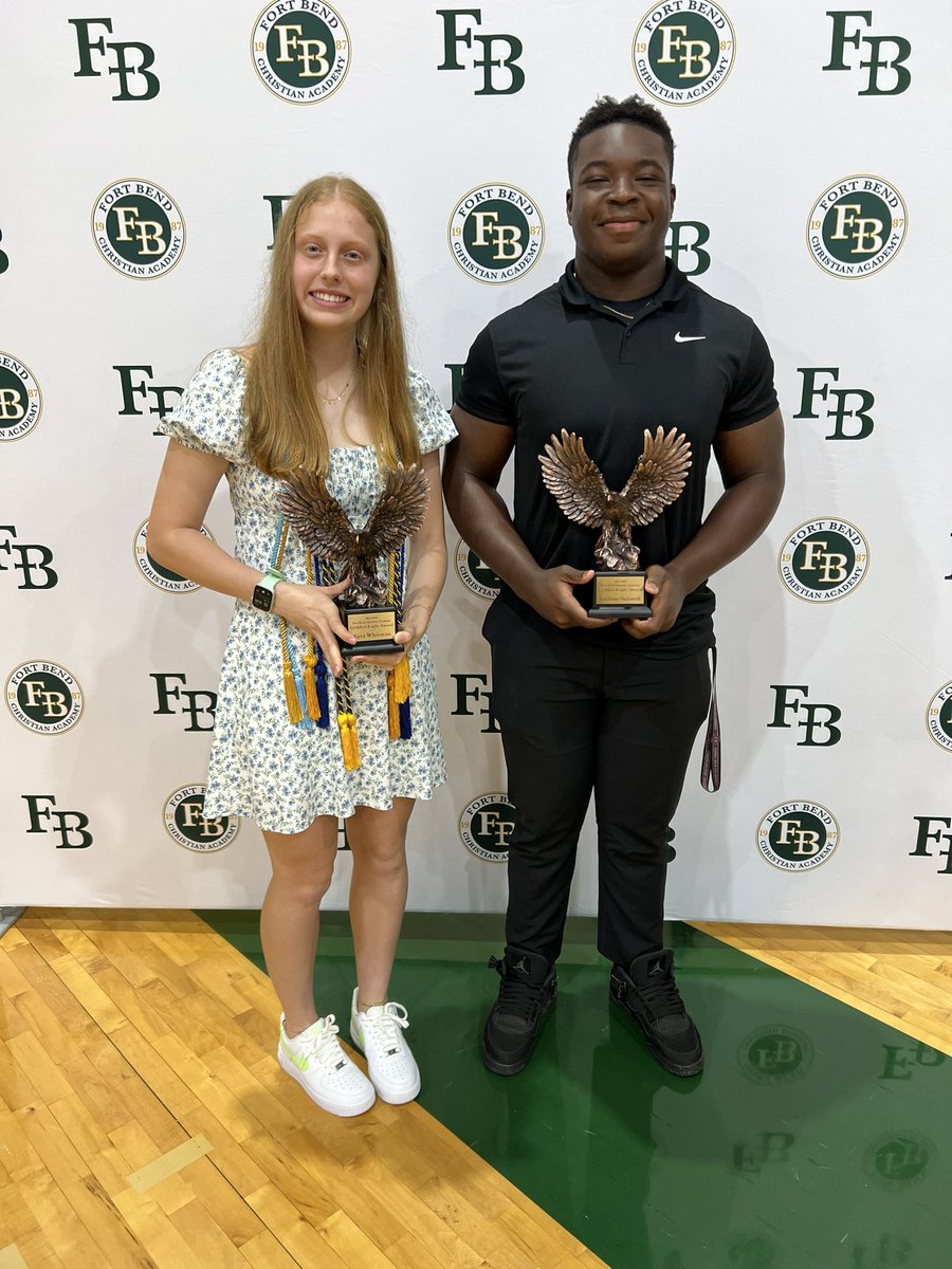 Congratulations to our Golden Eagle 🦅 Award Winners Kyra Whitman and @Ivanjd_55. This award is presented to our top male and female Senior athletes that excels in Athleticism, Christian Character, Leadership, and Community Involvement. @FBEagles