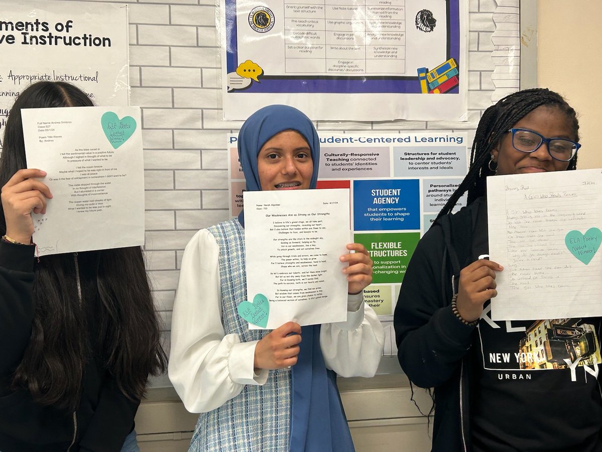 Our 2nd annual Dreyfus Poetry contest was a success!Although all submissions were amazing, & this was not an easy decision, one winner per grade had to be chosen. Congratulations to these remarkable poets: Sharay Reid from 636, Norah Alqaidaei from 723, & Andrea Simbron from 827