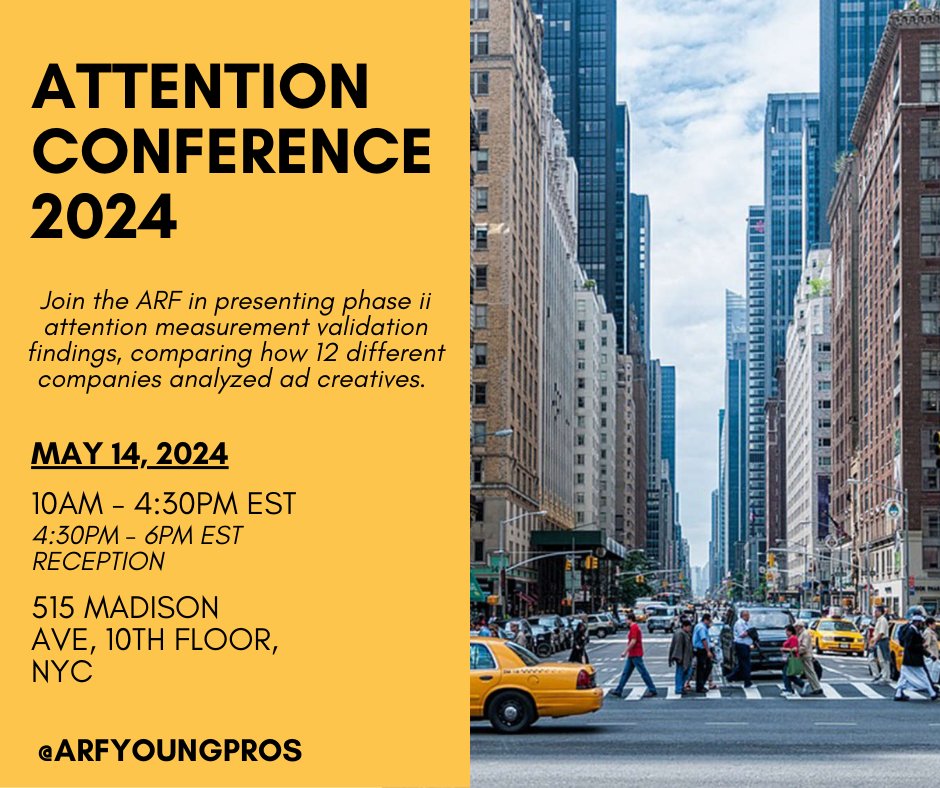 Join us next Tuesday, online or in-person, for the ARF's Attention Conference 2024.

#ARFYOUNGPROS
#Attention2024
#arf