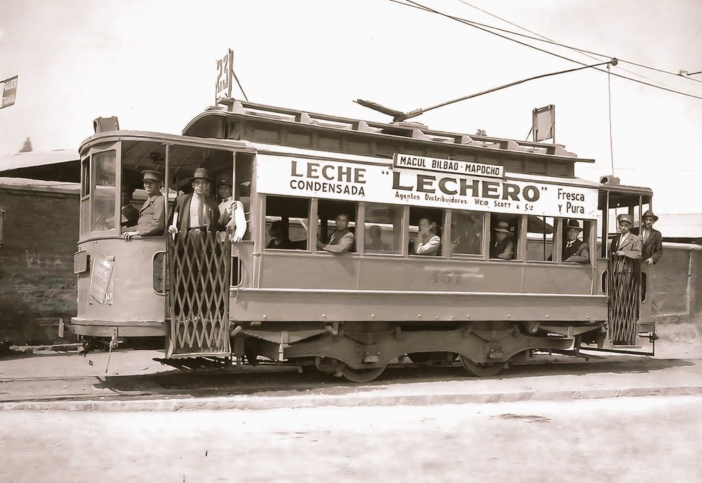 #SantiagodeChile 1935, tranvía Macul-Bilbao-Mapocho #Transportepublico #años30