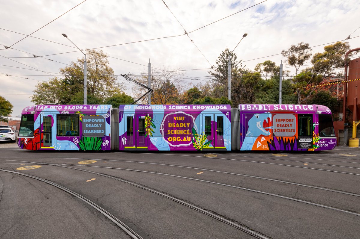 Our DeadlyScience tram hit the tracks yesterday as part of the Yarra Trams Community Partnership program 🖤Thanks to Yarra Trams for this incredible opportunity and to Worimi-Biripi artist Jake Simon from InYaDot Art for designing such a deadly tram!