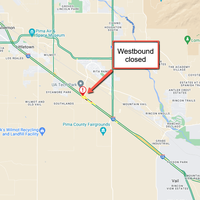 *CLOSURE* I-10 westbound is closed near Rita Road due to a crash at milepost 273. Expect delays and seek an alternate route. There is no estimated time to reopen the highway. For real-time traffic info, check az511.gov and the AZ511 app: bit.ly/AZ511app