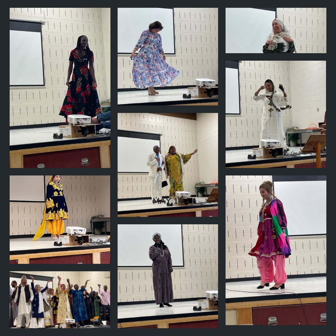 St Joseph’s Adult Education Week Fashion Show, some traditional and some sewn by learners in Adaouia’s ESL Sewing class #CatholicEducationWeek #OCSB_BeCommunity #LifelongLearning