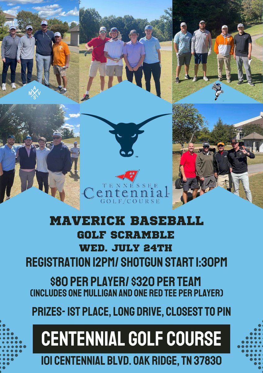 Attention all golfers..... Make plans to participate in our annual Maverick Baseball Golf Scramble. This year it will take place at Centennial Golf Course on Wednesday, July 24th. Contact Coach B with any questions!