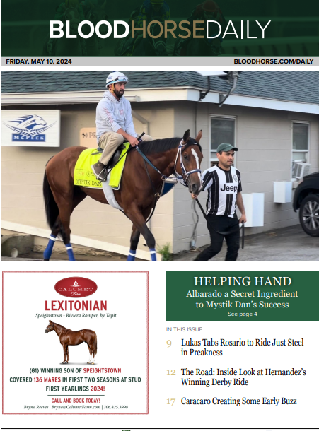 In Friday's #BHDaily:                   
Albarado a Secret Ingredient to Mystik Dan's Success;
Lukas Tabs Rosario to Ride Just Steel in Preakness;
The Road: Inside Look at Winning KY Derby Ride;
Caracaro Creating Some Early Stallion Buzz

READ MORE →tinyurl.com/BHDaily