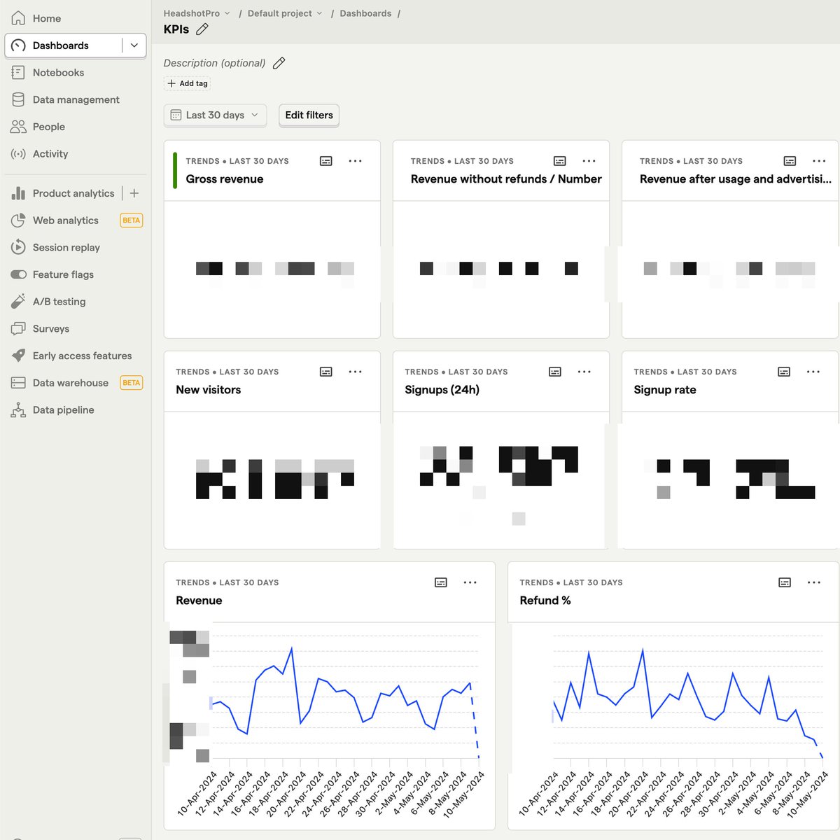 dannypostma's tweet image. Absolutely in love with @posthog, especially with their new &quot;Data Warehouse&quot; feature.

Allows me to import ANY data.

I&apos;m now important Google Ads costs, Replicate GPU costs and revenue info from Stripe. 

Which enables me to make a real-time P&amp;amp;L dashboard.
